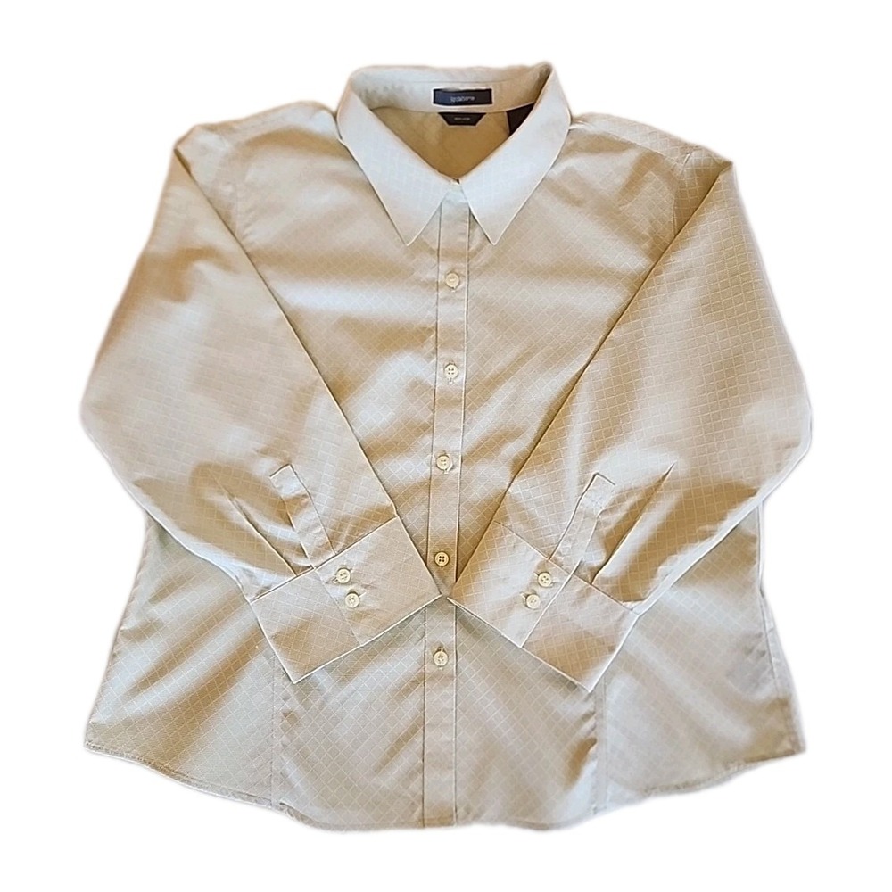 Liz Claiborne Non-Iron Button Up Shirt Womens 16 Cotton Neutral‎ Office Chic